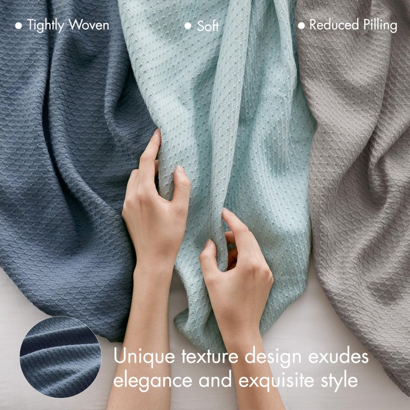 Madison Park 100% Egyptian Cotton Lightweight Summer Blanket, Breathable Waffle Knit Design, Soft Cozy All-Season Throw for Bed, Couch or Sofa, Blue Full/Queen Size (90"x90") - Image 5